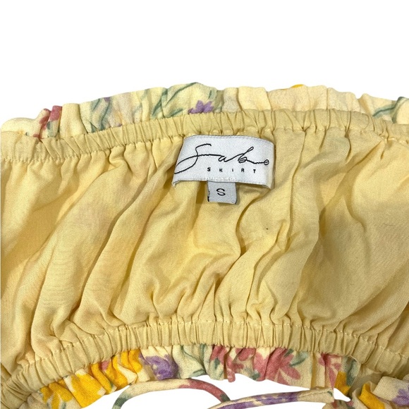 Sabo Skirt Lashara Yellow Crepe Milkmaid Floral Mini Dress coquette romantic - Picture 9 of 12